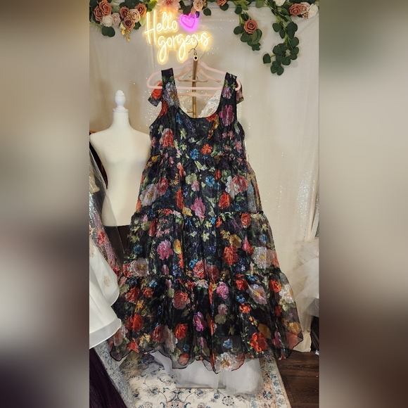 NWT Sz 3x Chelsea28 Black Floral Bow Shoulder Maxi Dress - Picture 8 of 12